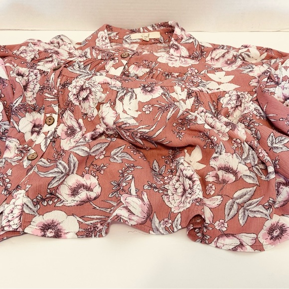 Easel Women's Baby Doll Flowy Dress Small Pink Taupe Color Button Front Ruffle - Picture 15 of 16